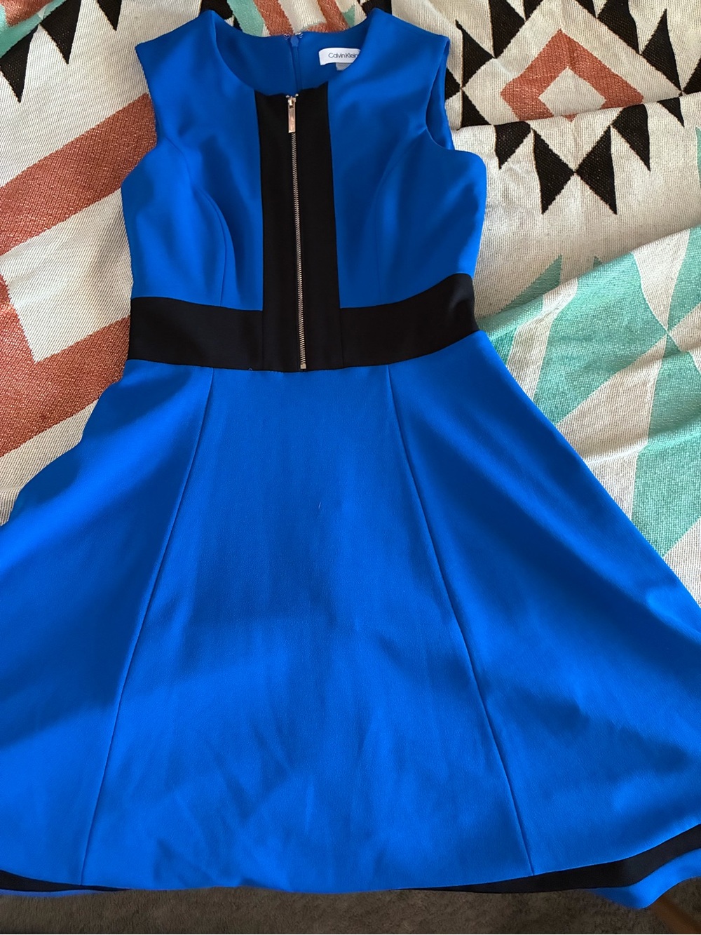 Calvin Klein, Business dress size 2, Sleeveless Blue Black Fit Flare, like new
